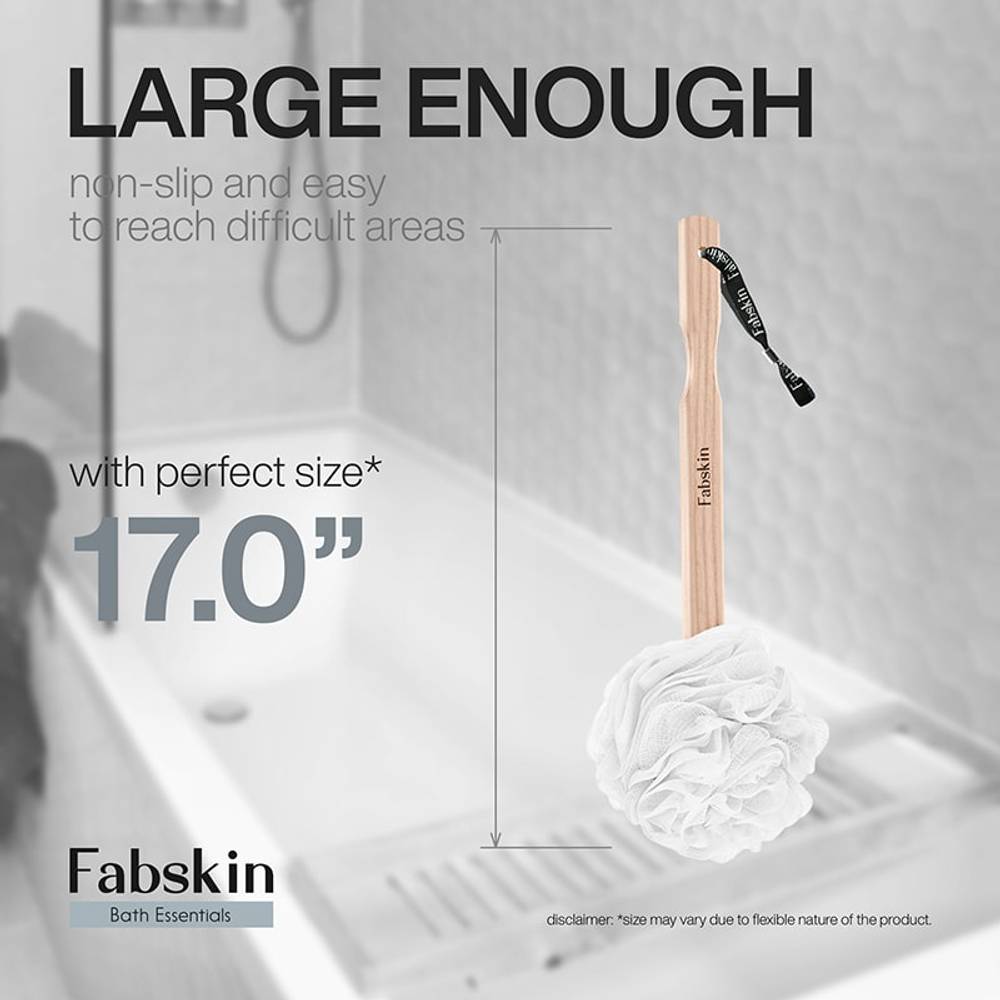 Image 5 of Fabskin Loofah Duo Pack - Bath Brush With Wooden Handle & Round Loofah - For Men & Women-White