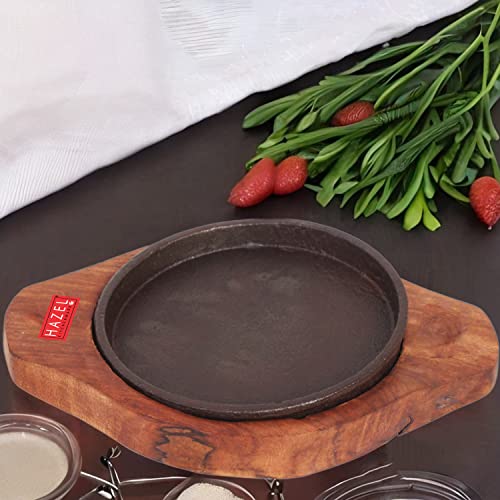Image 2 of HAZEL Small Sizzling Brownie Sizzler Plate/Tray with Wooden Base Round 5 inch