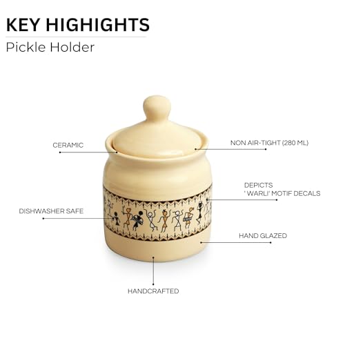 Image 4 of ExclusiveLane Art Of Warli Ceramic Pickle Jars for Dining Table 280 ml