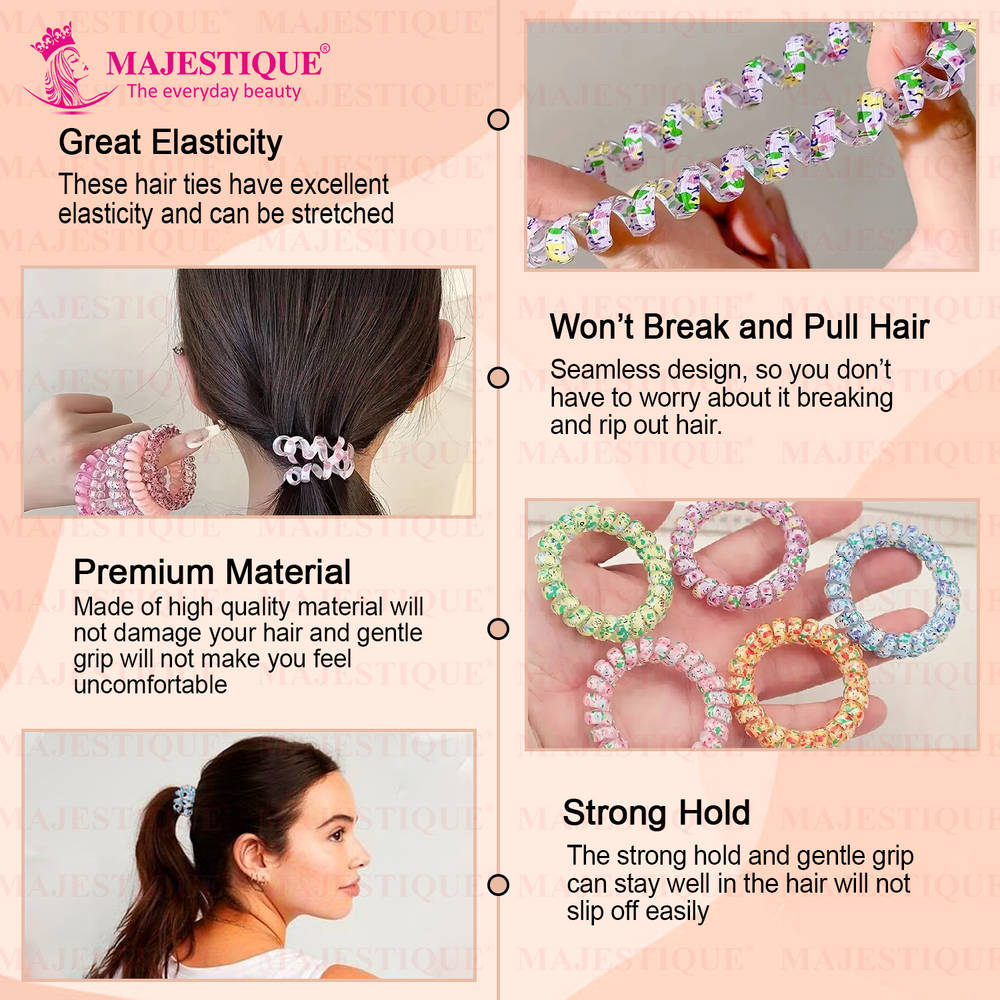 Image 4 of Majestique Spiral Hair Ties For Thick Hair Elastic Hair Coils Rubber Band- 5 Pcs (Multicolor)