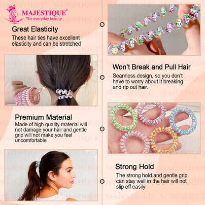 Image 4 of Majestique Spiral Hair Ties For Thick Hair Elastic Hair Coils Rubber Band- 5 Pcs (Multicolor)