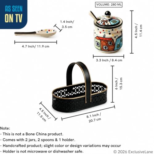 Image 6 of ExclusiveLane The Hut Ceramic Pickle Jars with Spoons & Iron Holder Set of 2 280 ml
