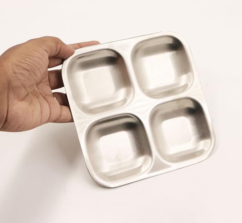 Image 2 of Spillbox Stainless Steel 4 Compartment Side Dish Plate 185gm