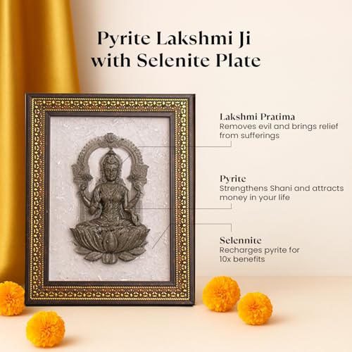 Image 2 of Astrotalk Pyrite Lakshmi Ji on Selenite Frame | Pyrite Stone Brings Money & Abundance | Maa Lakshmi Pooja Decorative Items for Home & Office | Gift for Man & Woman | 19x24x1 cm | 1 Piece