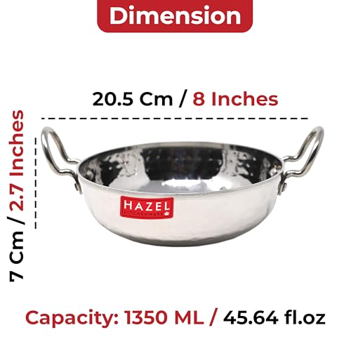 Image 3 of HAZEL Hammered Tone Stainless Steel Deep Kadhai, Diameter 20.5 cm, 1.35 LTR, Silver