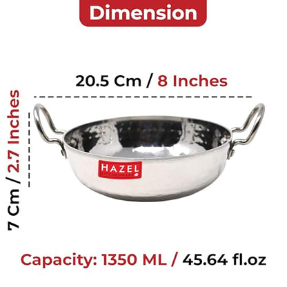 Image 3 of HAZEL Hammered Tone Stainless Steel Deep Kadhai, Diameter 20.5 cm, 1.35 LTR, Silver