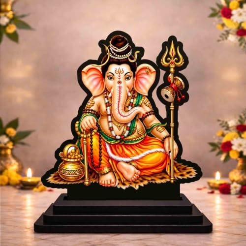 Image 1 of Default Title for the product Siddhivinayak Ganesha Wooden MDF Printed Idol with Stand, 4 x 5 Inch, Pooja Room Decor, Home Temple Mandir Decoration, Religious Gift