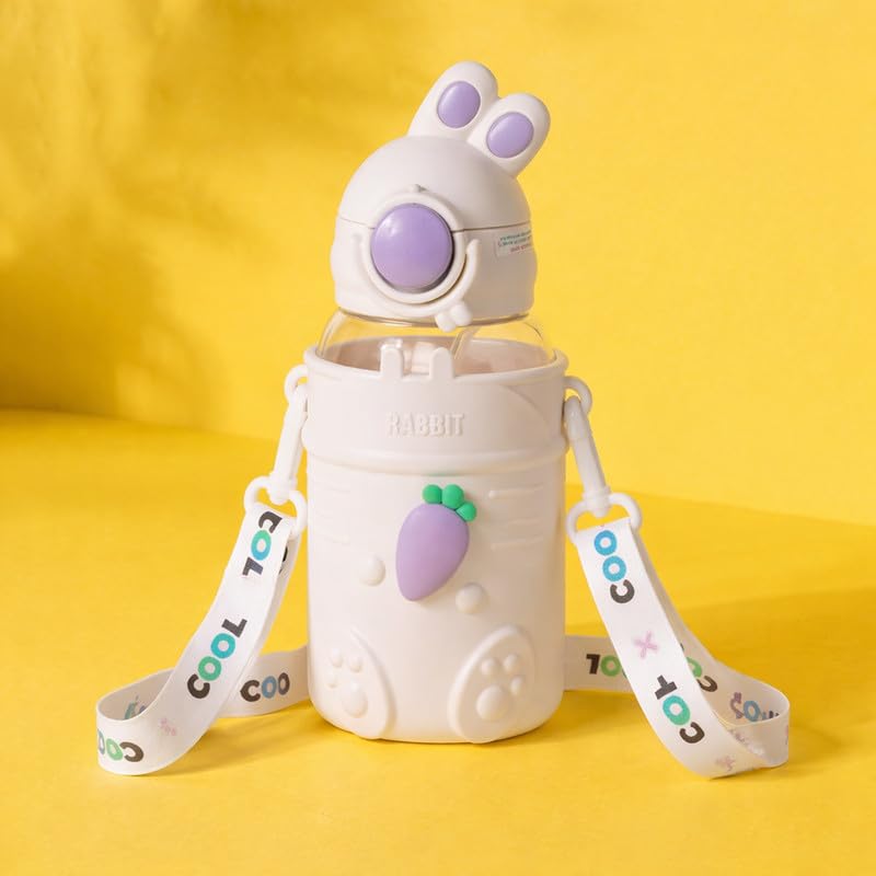 Image 7 of Aarvi Decor Studio Swiggle Rabbit 680ml BPA-Free Water Bottle with Straw & Carry Strap