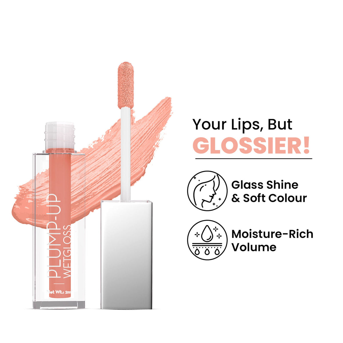 Image 1 of 2 ml for the product Swiss Beauty Plump Up Wet Lip Gloss For Glossy And Fuller Lips - 3 Kinde Naked