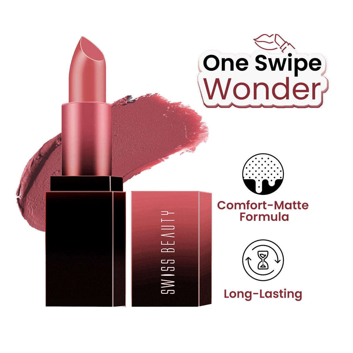 Image 1 of 3.5 gm / Pack of 1 for the product Swiss Beauty HD Matte Lipstick , High Coverage , Lightweight - 30 Chic Pink