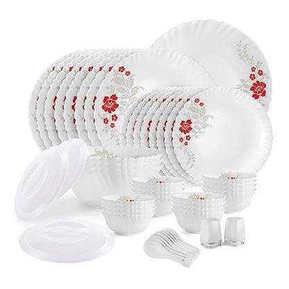 Image 1 of Default Title for the product CELLO Scarlet Bliss Dazzle Series Opalware Dinner Set of 49 Pieces