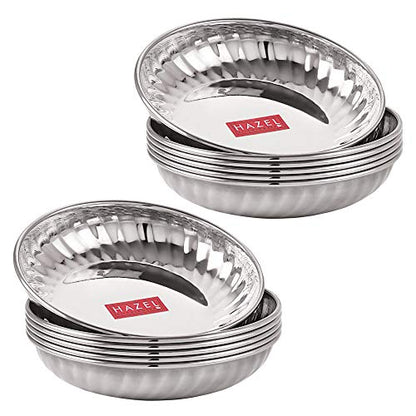 Image 7 of HAZEL Stainless Steel Breakfast Plate Set of 12 | 11.4 cm Small Snacks Serving Plates | Multipurpose Steel Thali for Kitchen & Daily Use