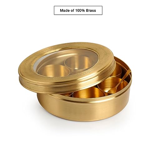 Image 5 of ExclusiveLane Floral Brass Spice Box for Kitchen with Spoon 7 Containers 100 ml