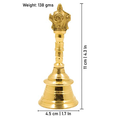 Image 3 of Spillbox Traditional Brass Pooja Bell/Ghanti For Pooja/Worship - 4" Inch Shankchakra