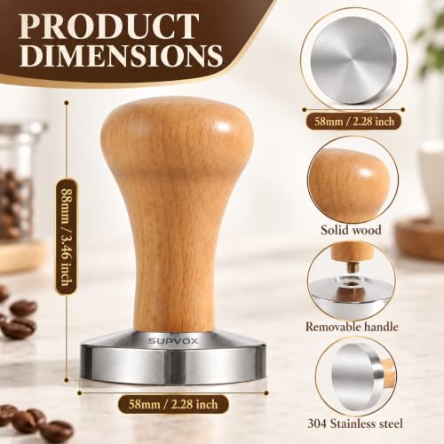 Image 2 of Supvox Coffee Tamper 58mm with SUS Heavy Duty Base and Wooden Handle