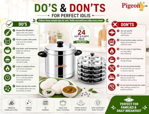 Image 7 of Pigeon Favourite ISI Marked Stainless Steel Idli Maker with Whistle | 4 Plates | 16 Idlis | Induction & Gas Stove Compatible | Use on LowâMedium Flame