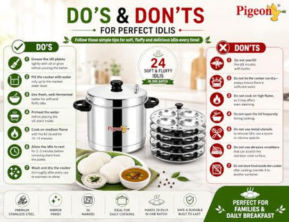 Image 7 of Pigeon Favourite ISI Marked Stainless Steel Idli Maker with Whistle | 4 Plates | 16 Idlis | Induction & Gas Stove Compatible | Use on LowâMedium Flame