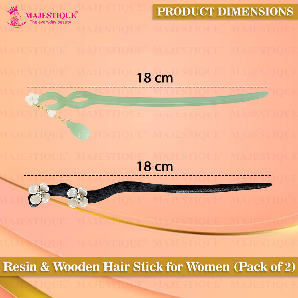Image 2 of Majestique Wooden Resin Juda Pin Hair Sticks Buns Hair Accessories For Women - 2Pcs