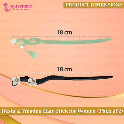 Image 2 of Majestique Wooden Resin Juda Pin Hair Sticks Buns Hair Accessories For Women - 2Pcs