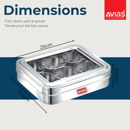 Image 5 of AVIAS 6-in-1 Stainless Steel Masala/Spice Box, See-Through Lid, Plain