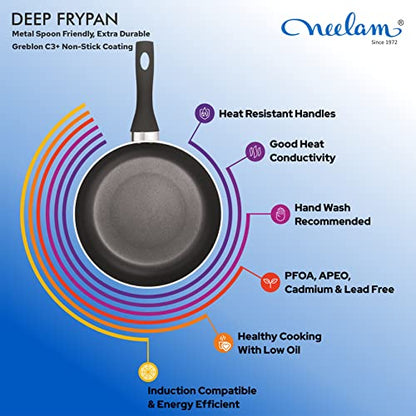 Image 3 of neelam Home Puff Non-Stick Deep Fry Pan with Glass Lid, 24 cm