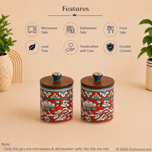 Image 5 of ExclusiveLane Mughal Barrel Multi Utility Storage Ceramic Jars With Wooden Lid Set of 2 420 ml