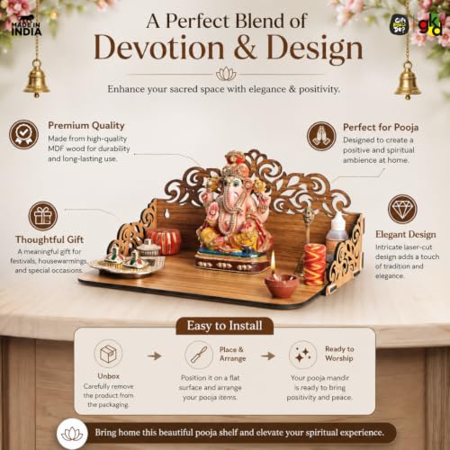 Image 2 of Gift Kya De Wooden Pooja Mandir 12x9x6 Inch