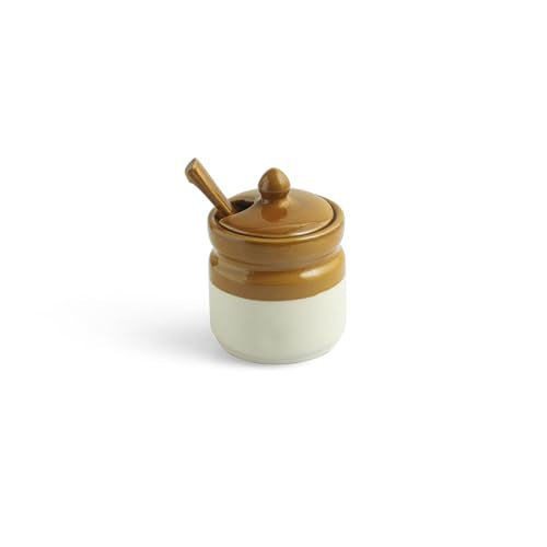 Image 4 of ExclusiveLane 'Barni Tales' Ceramic Pickle Jars for Dining Table With Spoon (Set Of 3, Non-Airtight, 270 ml, Hand-Glazed) | Pickle Jar With Spoon Achar Jar Set Achar Container Set for Dining Table|
