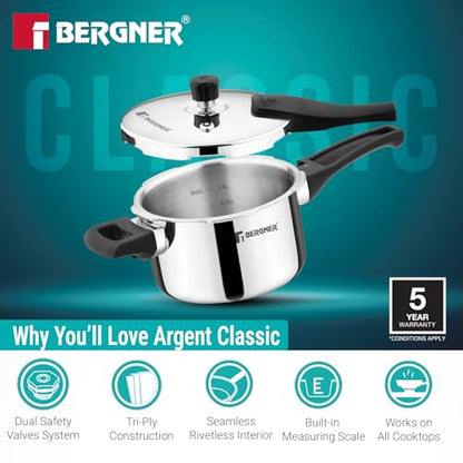 Image 10 of Bergner Argent Classic Triply Stainless Steel Pressure Cooker