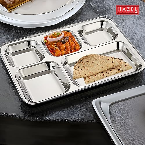 Image 3 of HAZEL Stainless Steel 5 Compartment Mess Plate Set of 2
