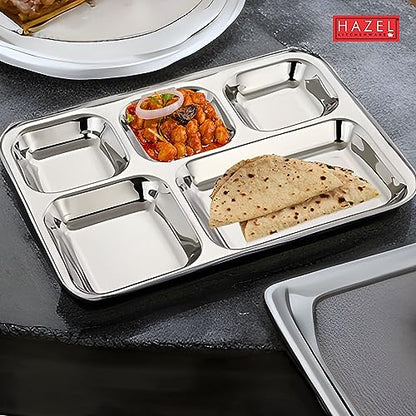 Image 3 of HAZEL Stainless Steel 5 Compartment Mess Plate Set of 2