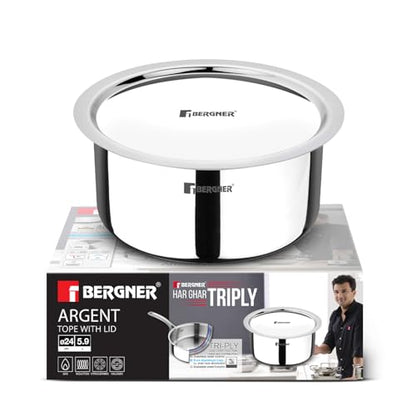 Image 1 of 5.9 Litres for the product BERGNER Argent Triply Tope with Stainless Steel Lid
