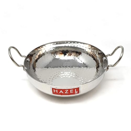 Image 2 of HAZEL Hammered Tone Stainless Steel Deep Kadhai, Diameter 20.5 cm, 1.35 LTR, Silver