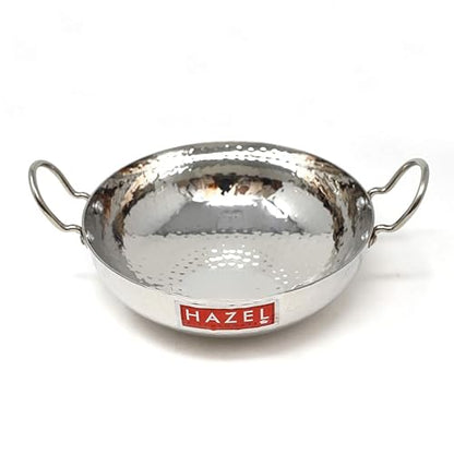 Image 2 of HAZEL Hammered Tone Stainless Steel Deep Kadhai, Diameter 20.5 cm, 1.35 LTR, Silver