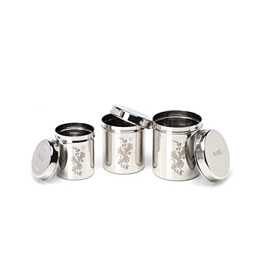 Image 3 of Sumeet Designer Stainless Steel Vertical Canisters/Ubha Dabba/Storage Containers Set of 3Pc (400ml,500ml,750ml), Silver