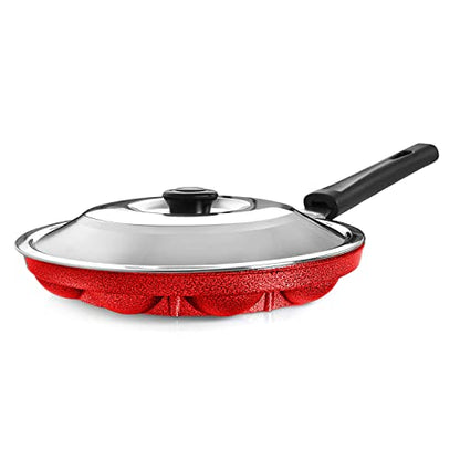 Image 4 of Xtend Royal Single Handle 12 Cavity Appam Patra Paddu Paniyarakkal Maker Chatty Paniyaram Pan Ponganal Baati Litti Baking Pot with Steel Lid (Aluminium, Non-Stick)