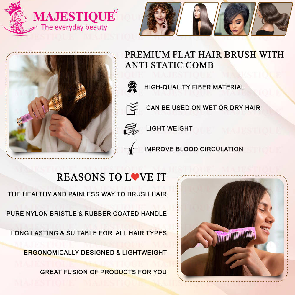 Image 6 of Majestique Premium Flat Hair Brush With Wide Tooth Comb (Set of 2)