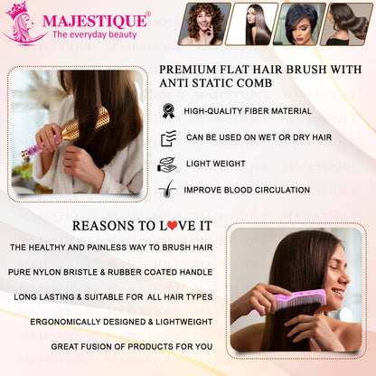 Image 6 of Majestique Premium Flat Hair Brush With Wide Tooth Comb (Set of 2)
