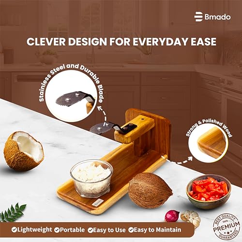 Image 5 of Bmado Traditional Polished Teak Table Top Coconut Scraper Chirava Grater Thengai Thuruvi 1000g