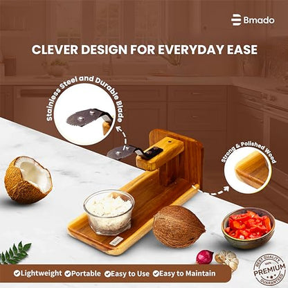 Image 5 of Bmado Traditional Polished Teak Table Top Coconut Scraper Chirava Grater Thengai Thuruvi 1000g