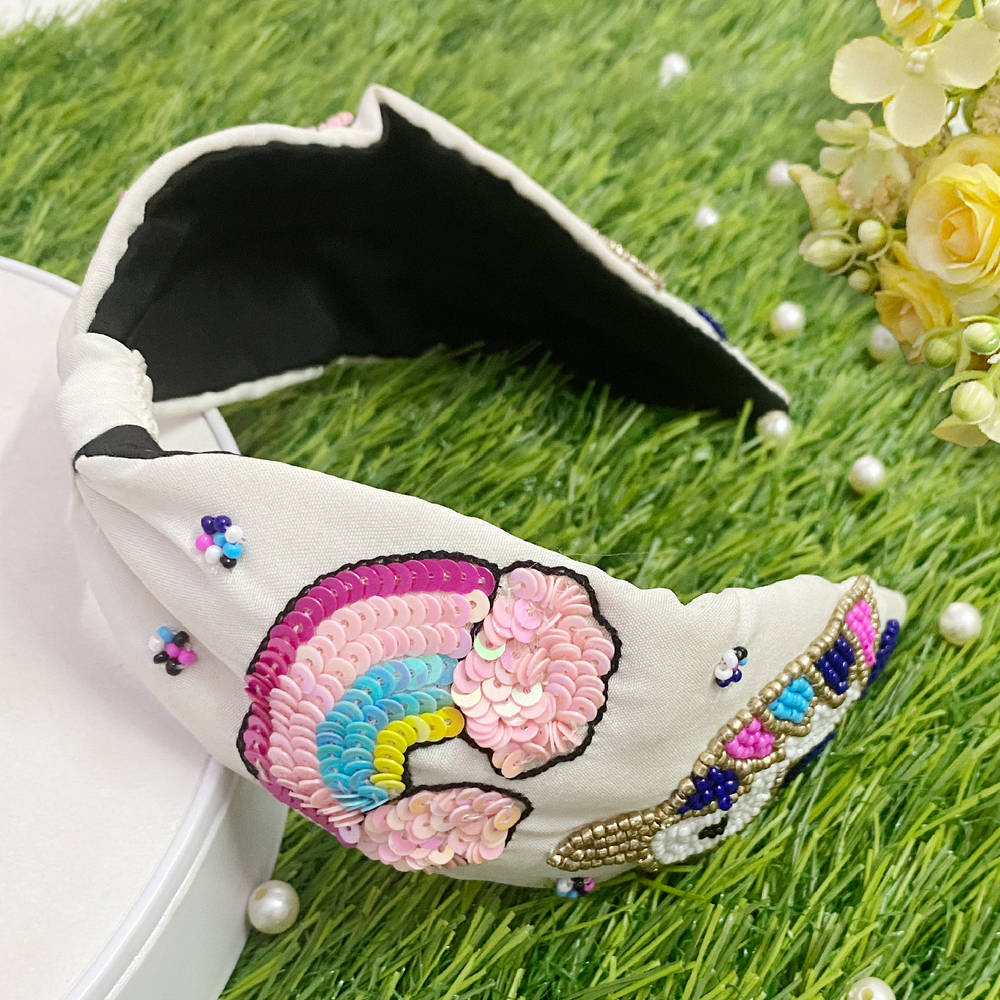 Image 4 of Majestique Floral Bead Embroidered Embellished Fabric Hair Band Accessories - 1Pc