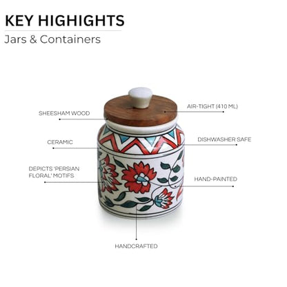 Image 7 of ExclusiveLane Persian Floral Multi Utility Storage Ceramic Jar with Wooden Lid 410 ml