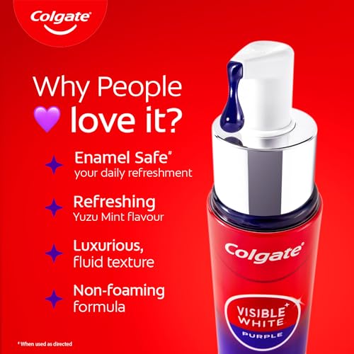 Image 7 of Colgate Visible White Purple Teeth Whitening Serum, 1.5oz/40ml – Mint & Yuzu Flavour, Instant Brightening Purple Serum for Whiter Smiles
