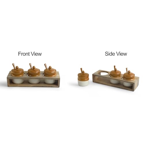 Image 3 of ExclusiveLane Barni Tales Ceramic Pickle Jars with Spoon & Wooden Holder Set of 3 270 ml
