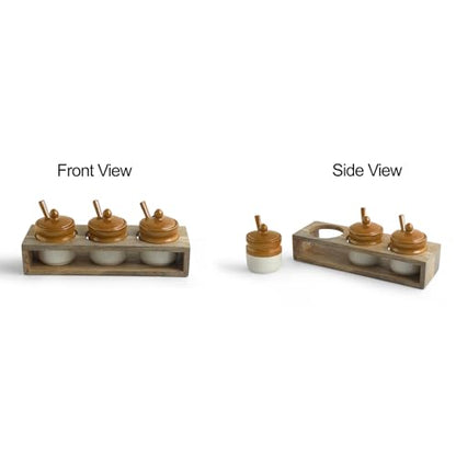 Image 3 of ExclusiveLane Barni Tales Ceramic Pickle Jars with Spoon & Wooden Holder Set of 3 270 ml