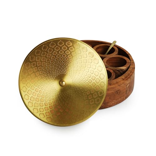 Image 3 of ExclusiveLane Mughal Brass & Wooden Spice Box with Spoon 7 Containers 48 gram