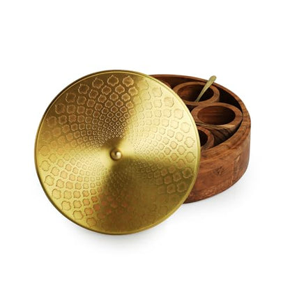 Image 3 of ExclusiveLane Mughal Brass & Wooden Spice Box with Spoon 7 Containers 48 gram