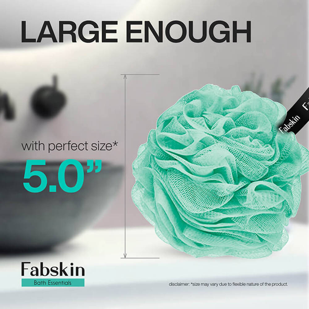 Image 5 of Fabskin Loofah Duo Pack - Bath Brush With Wooden Handle & Round Loofah - For Men & Women - Aqua Green