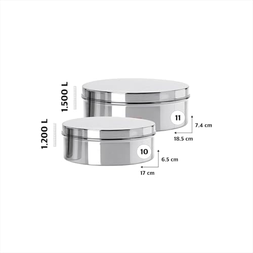 Image 7 of KC Stainless Steel Flat Canisters Set Of 2 Pcs (Capacity 1.2Ltr & 1.5Ltr)
