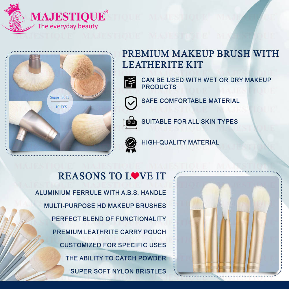 Image 4 of Majestique Premium Face Makeup Brush Set In Leatherite Kit